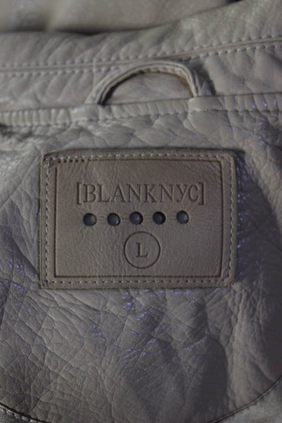 BLANKNYC Womens Faux Leather Full Zipper Motorcycle Jacket Beige Size Large