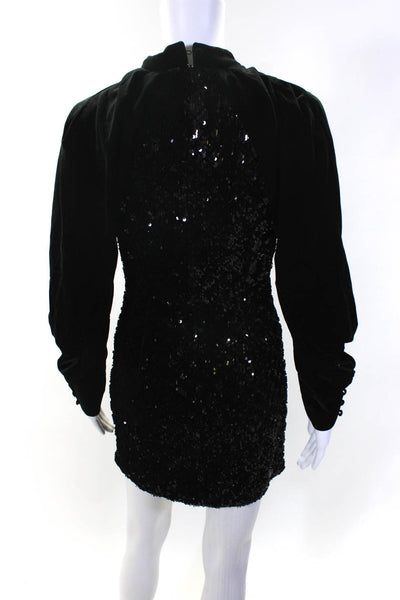 Zara Womens Velvet Sequined Long Sleeve Sheath Mini Dress Black Size XS
