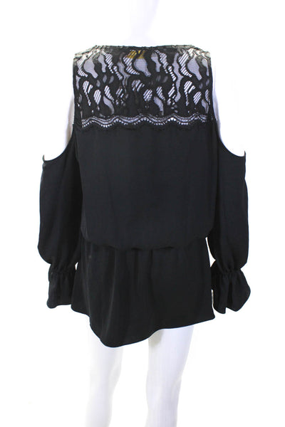 Ramy Brook Womens Matte Satin Lace Cold Shoulder Sleeve Mini Dress Black Size XS