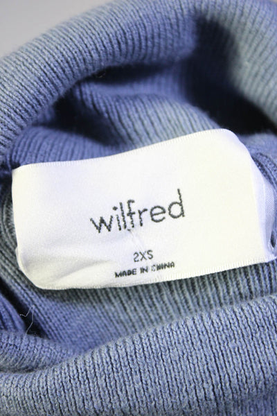 Wilfred Womens Wool Cropped Long Sleeve Turtleneck Sweater Top Blue Size 2XS