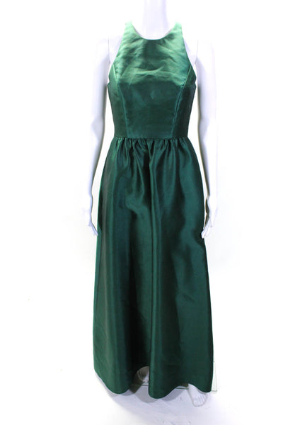 Alfred Sung Womens Taffeta Sleeveless Crew Neck A-Line Gown Dress Green Size 2