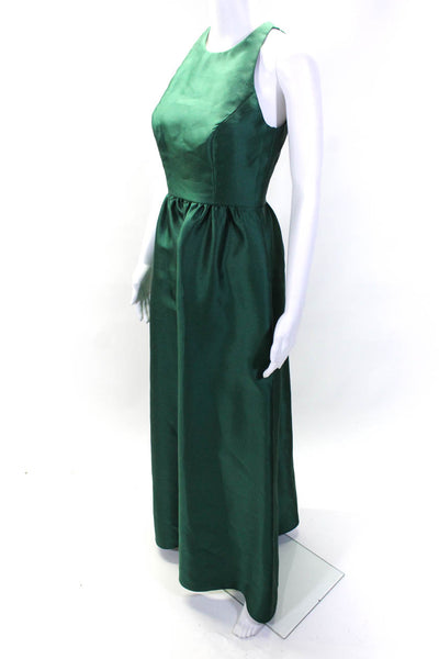 Alfred Sung Womens Taffeta Sleeveless Crew Neck A-Line Gown Dress Green Size 2