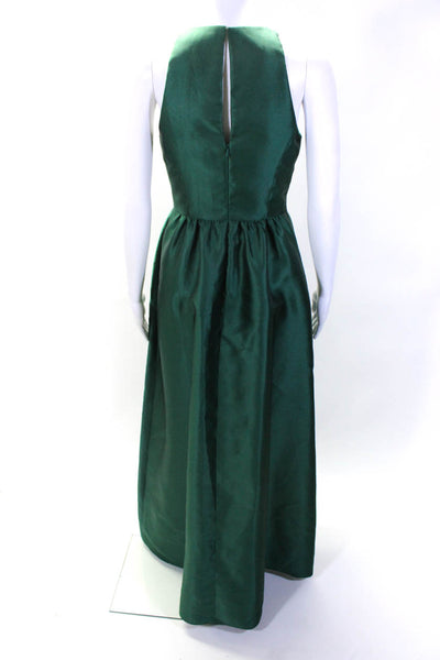 Alfred Sung Womens Taffeta Sleeveless Crew Neck A-Line Gown Dress Green Size 2