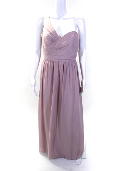 Alfred Angelo Womens Chiffon One Shoulder A-Line Gown Dress Blush Pink Size 8