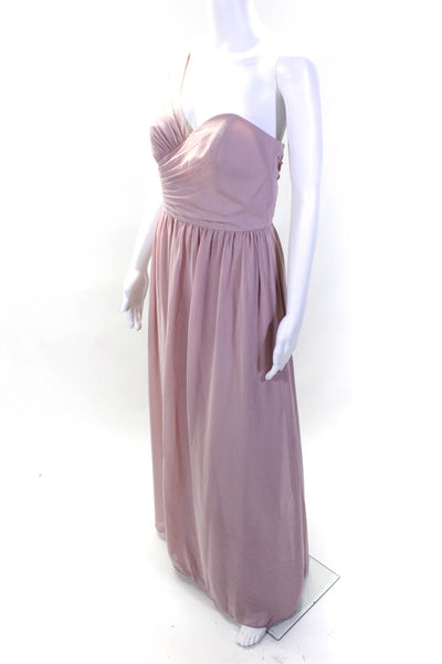 Alfred Angelo Womens Chiffon One Shoulder A-Line Gown Dress Blush Pink Size 8