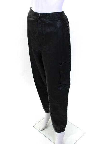 Asos Womens Zipper Fly High Rise Faux Leather Cargo Pants Black Size 10