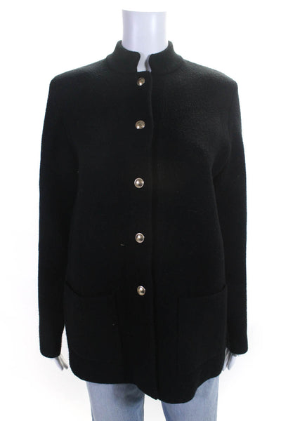 Adrienne Vittadini Womens Thick-Knit Long Sleeve Mock Neck Jacket Black Size M
