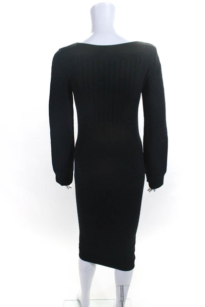 Wolford Womens Fleece Long Sleeve Boat Neck Knee Length Dress Black Size S