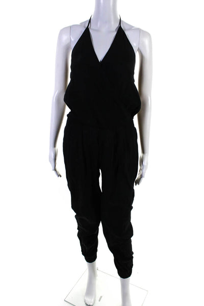 Emerson Thorpe Womens Silk V-Neck Sleeveless Halter Jumpsuit Black Size M