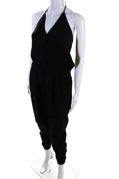 Emerson Thorpe Womens Silk V-Neck Sleeveless Halter Jumpsuit Black Size M