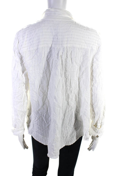 Ecru Womens Striped Collared Long Sleeve Button Up Blouse Top White Size L