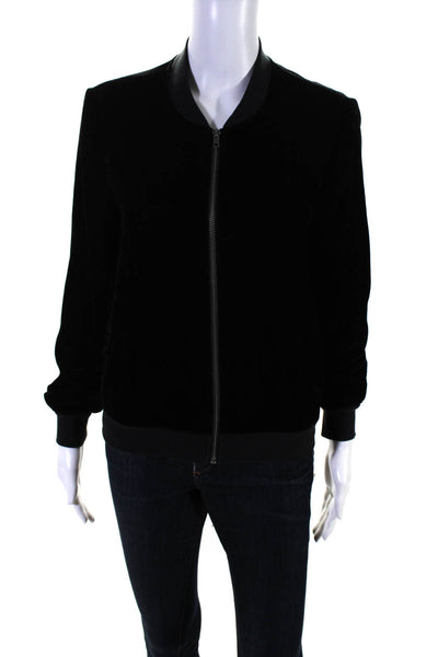 Ella Moss Womens Velvet Round Neck Long Sleeve Zip Up Jacket Black Size S