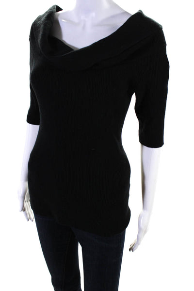 Vince Women's Short Sleeve Cowl Neck Ribbed Sweater Black Size M