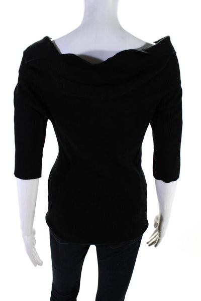 Vince Women's Short Sleeve Cowl Neck Ribbed Sweater Black Size M