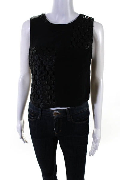 Elizabeth and James Womens Lace Panel Sleeveless Crop Top Blouse Black Small