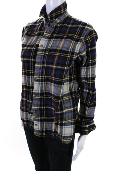 Madewell Womens Long Sleeve Plaid Flannel Shirt Blouse Blue Brown Size XS