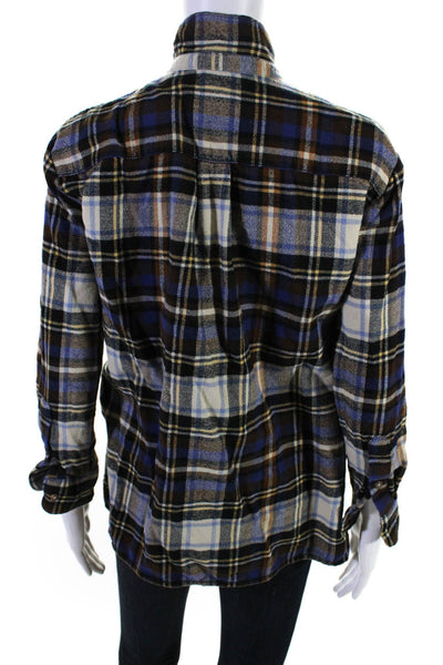 Madewell Womens Long Sleeve Plaid Flannel Shirt Blouse Blue Brown Size XS