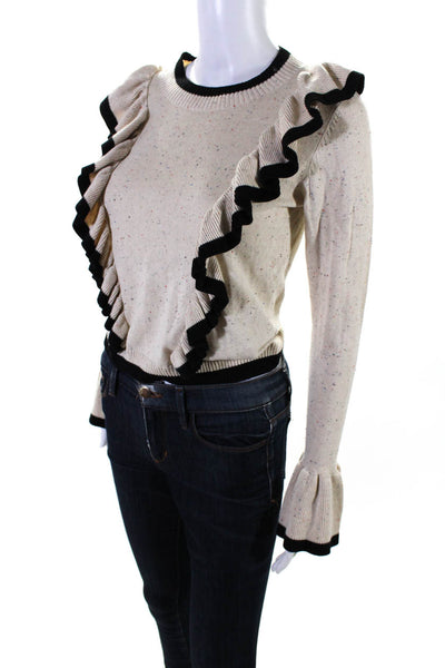 The Fifth Label Womens Crew Neck Speckled Ruffle Sweater Beige Black Size 0-2