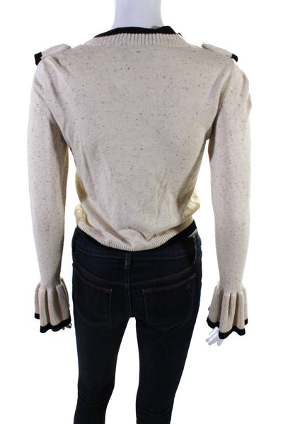 The Fifth Label Womens Crew Neck Speckled Ruffle Sweater Beige Black Size 0-2