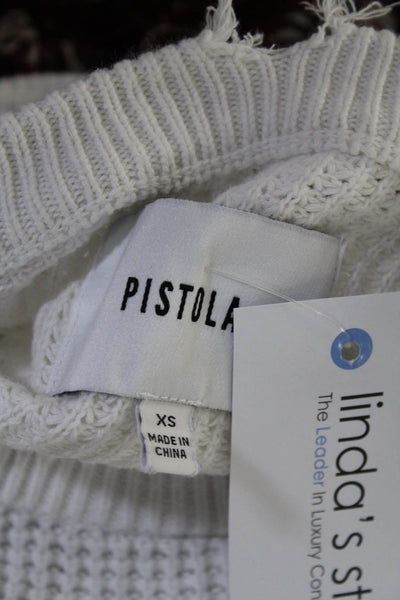 Pistola Womens Distressed Hem Waffle Knit Crew Neck Sweater White Size XS