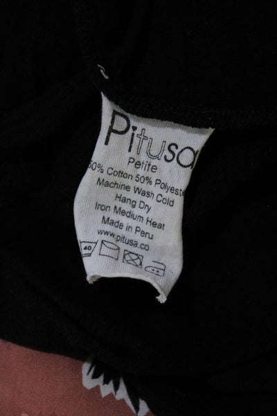 Pitusa Womens Embroidered Trim V Neck Side Split Shift Dress Black Size Petite