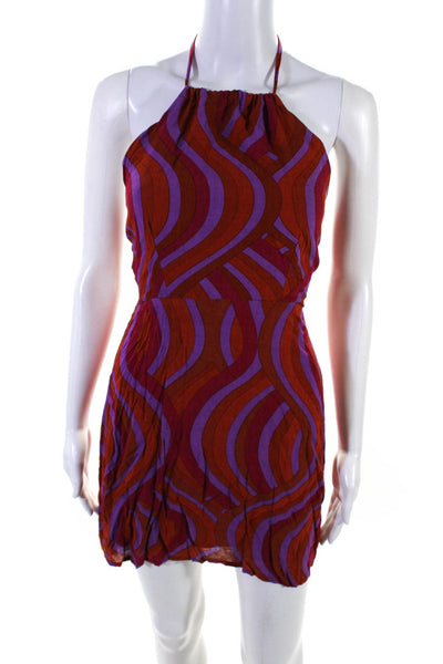 Faithfull Womens Abstract Tie Back Halter Mini Dress Purple Magenta Size 2