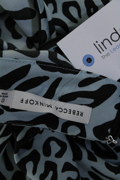 Rebecca Minkoff Womens Leopard Print Satin Midi Flare Skirt Blue Black Size 0