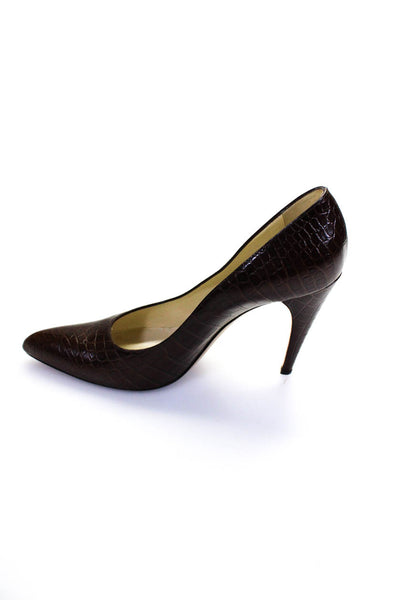 Prada Womens Embossed Leather Pointed Toe Pumps Brown Size 38.5 8.5