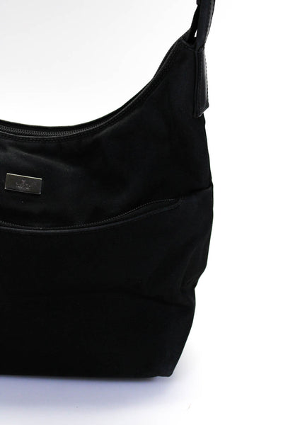 Gucci Vintage Womens Silver Tone Zipper Closure Shoulder Handbag Black