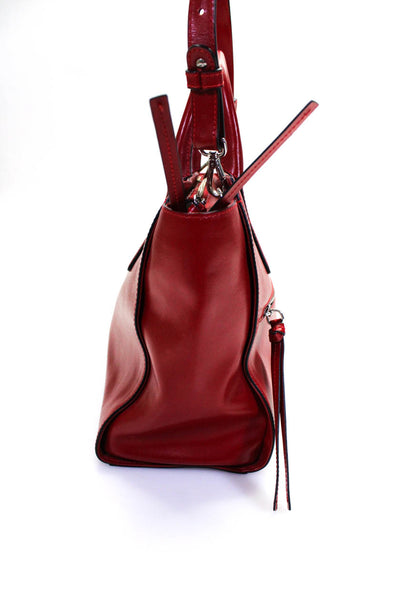 Trussardi Womens Leather Silver Tone Crossbody Tote Shoulder Handbag Red