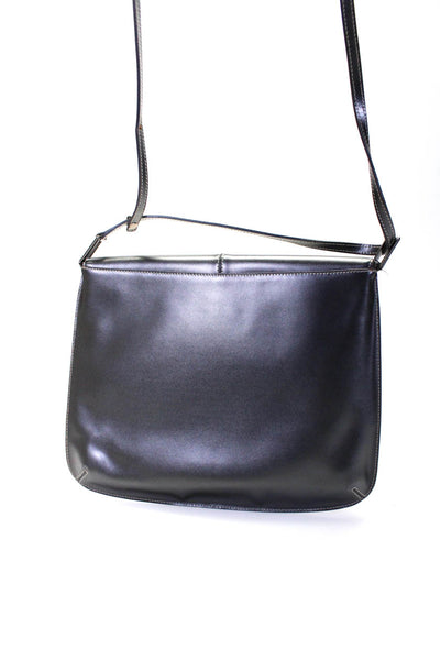 Tanner Krolle Womens Leather Flap Magnet Closure Shoulder Handbag Silver