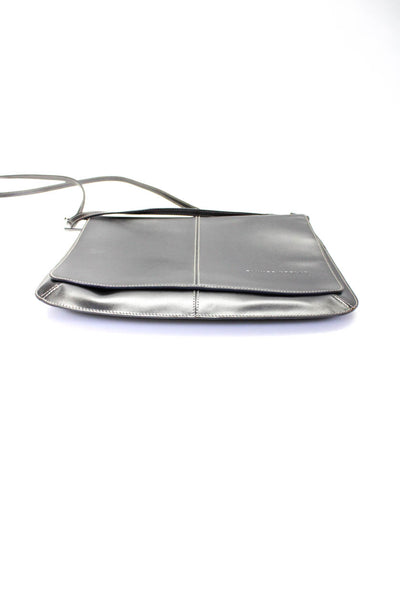Tanner Krolle Womens Leather Flap Magnet Closure Shoulder Handbag Silver