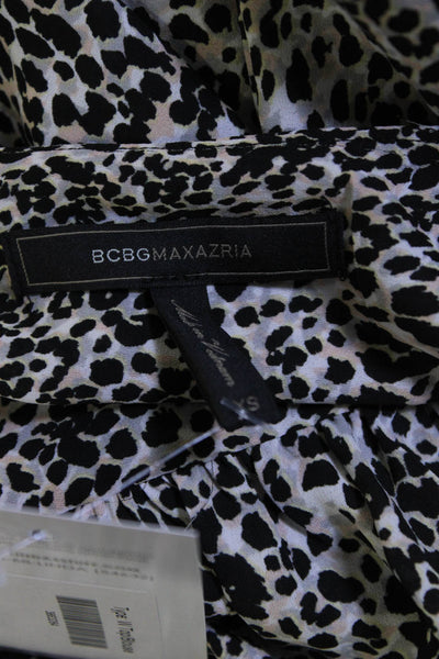 BCBGMAXAZRIA Womens Long Sleeve Leopard Printed Top White Black Gray Size XS