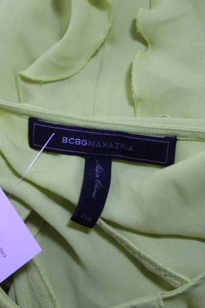 BCBGMAXAZRIA Womens Button Front Sleeveless Ruffled Shirt Yellow Size 2XS