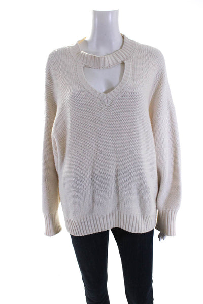 Misa Womens High Neck Keyhole Oversize Thick Knit Sweater Ivory Size Medium
