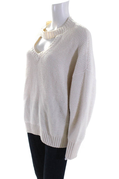 Misa Womens High Neck Keyhole Oversize Thick Knit Sweater Ivory Size Medium