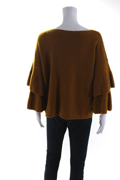 Madewell Womens Tiered Bell Sleeve Boat Neck Pullover Sweater Brown Size Medium