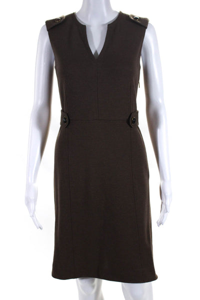 Tory Burch Womens Knit Y Neck Sleeveless Sheath Dress Brown Wool Size XS