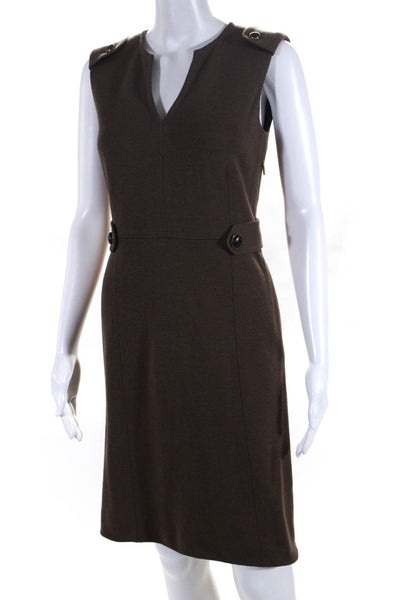 Tory Burch Womens Knit Y Neck Sleeveless Sheath Dress Brown Wool Size XS