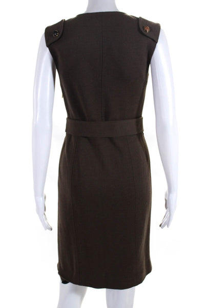 Tory Burch Womens Knit Y Neck Sleeveless Sheath Dress Brown Wool Size XS