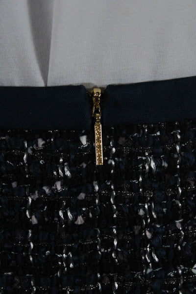 Tory Burch Womens Metallic Tweed Mini Pencil Skirt Black Navy Blue Silver Size 4