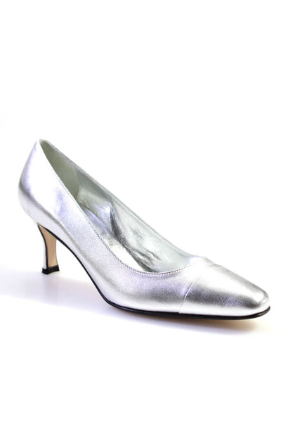 Galo Women's High Heel Square Toe Leather Pumps Silver Size 41
