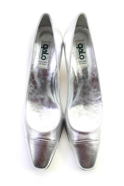 Galo Women's High Heel Square Toe Leather Pumps Silver Size 41