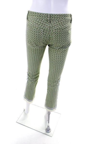 Tory Burch Womens Green Printed Mid-Rise Cropped Straight Leg Jeans Size 26