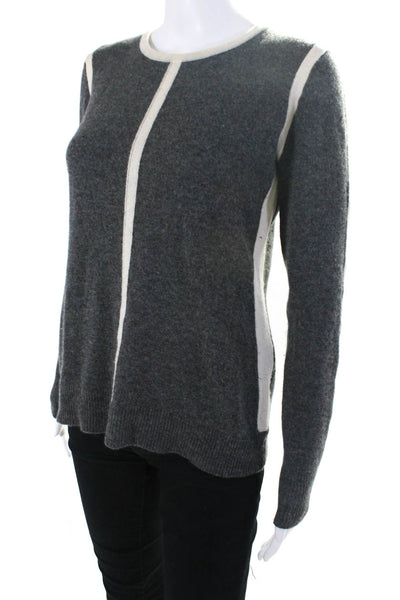Cullen Womens Cashmere Colorblock Long Sleeve Crewneck Sweater Top Gray Size S