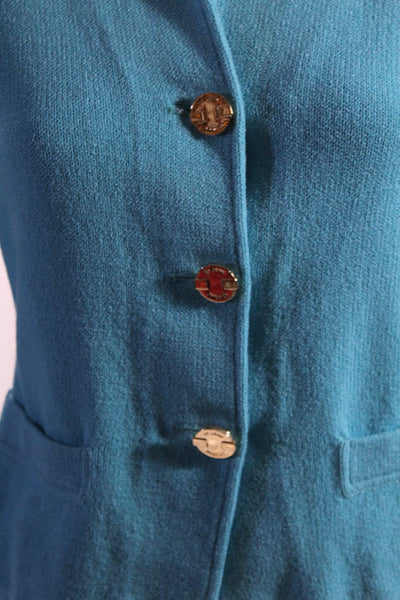 St. John Collection Womens Santana Knit Button Up Collared Jacket Blue Size 2