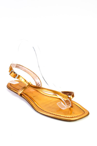 Sigerson Morrison Womens Metallic Leather Square Toe Thong Sandals Orange Size 7