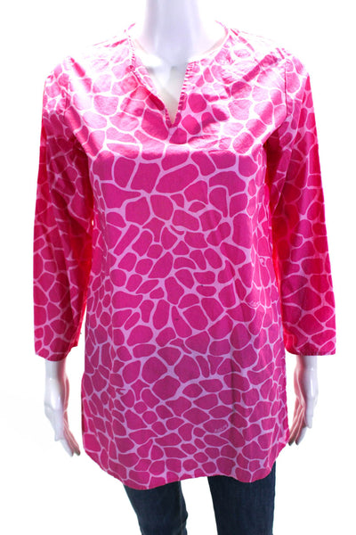 Lilly Pulitzer Womens Long Sleeve Spotted Y Neck Tunic Blouse Pink Size Small