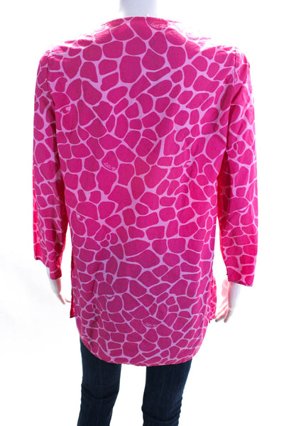 Lilly Pulitzer Womens Long Sleeve Spotted Y Neck Tunic Blouse Pink Size Small