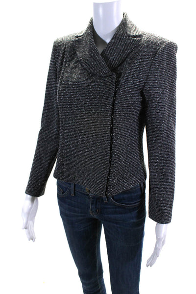 St. John Collection Womens Santana Knit Asymmetrical Jacket Black White Size 2